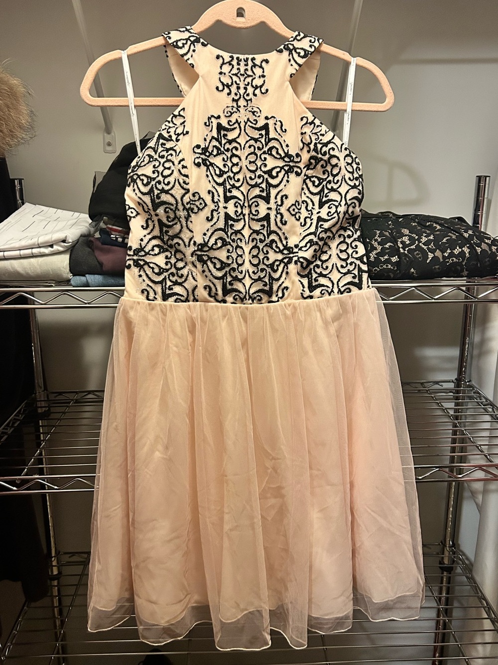 Pink and Black Tulle Halter Dress